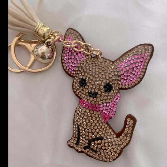 Rhinestone Chihuahua Tassel Bag Charm & Keychain - Picture 6 of 6